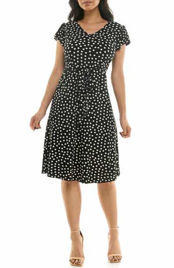 Nina Leonard Polka Dot Cap Sleeve Midi Dress