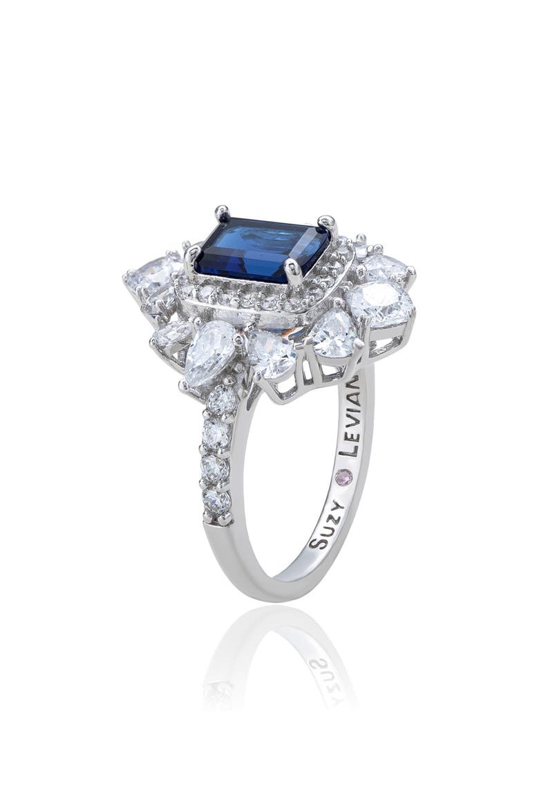 Sterling Silver Multi Cut Cubic Zirconia Anniversary Ring, Alternate, color, BLUE