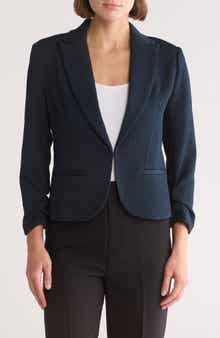 Amanda & Chelsea Ruched Sleeve Jacquard Blazer