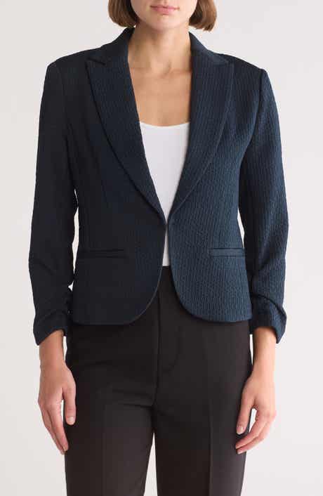 Amanda & Chelsea Ruched Sleeve Jacquard Blazer