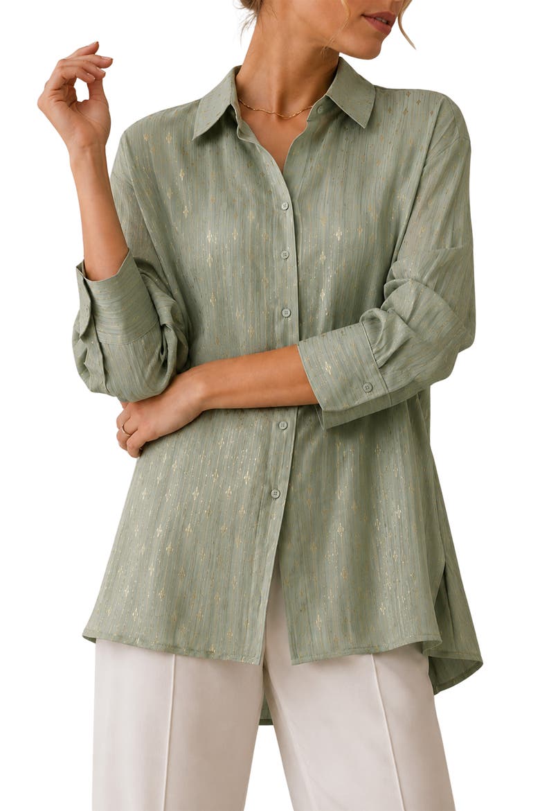 Eve Chiffon Collared Button Front Blouse, Main, color, SAGE