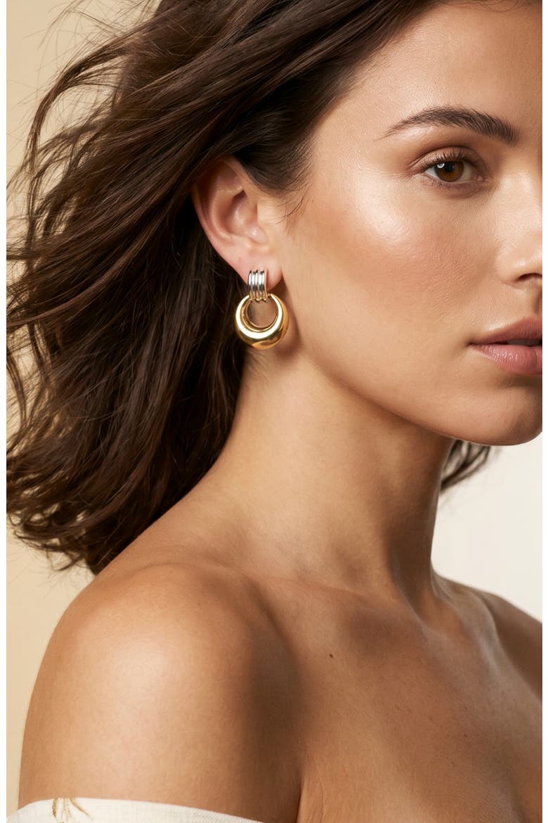 Ribbed Two-Tone Drop Earrings, Alternate, color, GOLD/ SILVER