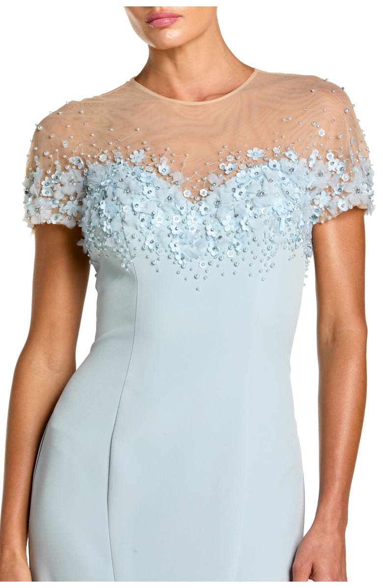 Mac Duggal Women's Mermaid Crepe Gown With Beaded Illusion Neck, Alternate, color, Powder Blue