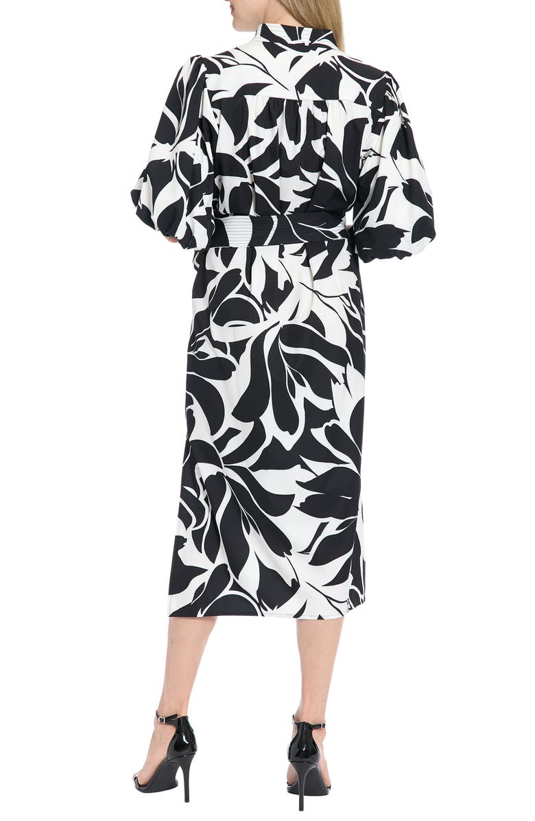 London Times Tie Waist Split Neck Midi Dress, Alternate, color, White/ Black