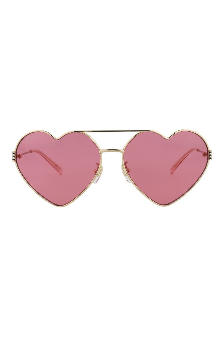 62mm Heart Aviator Sunglasses, Main, color, GOLD GOLD RED