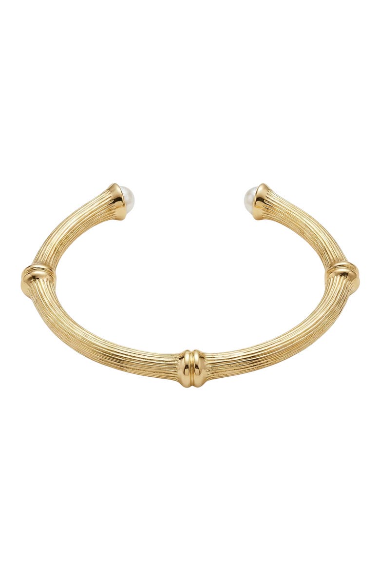 Faux Pearl Bamboo Cuff Bracelet, Alternate, color, GOLD