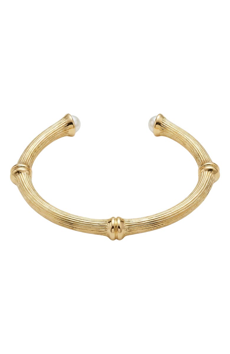 ARGENTO VIVO Faux Pearl Bamboo Cuff Bracelet, Alternate, color, Gold