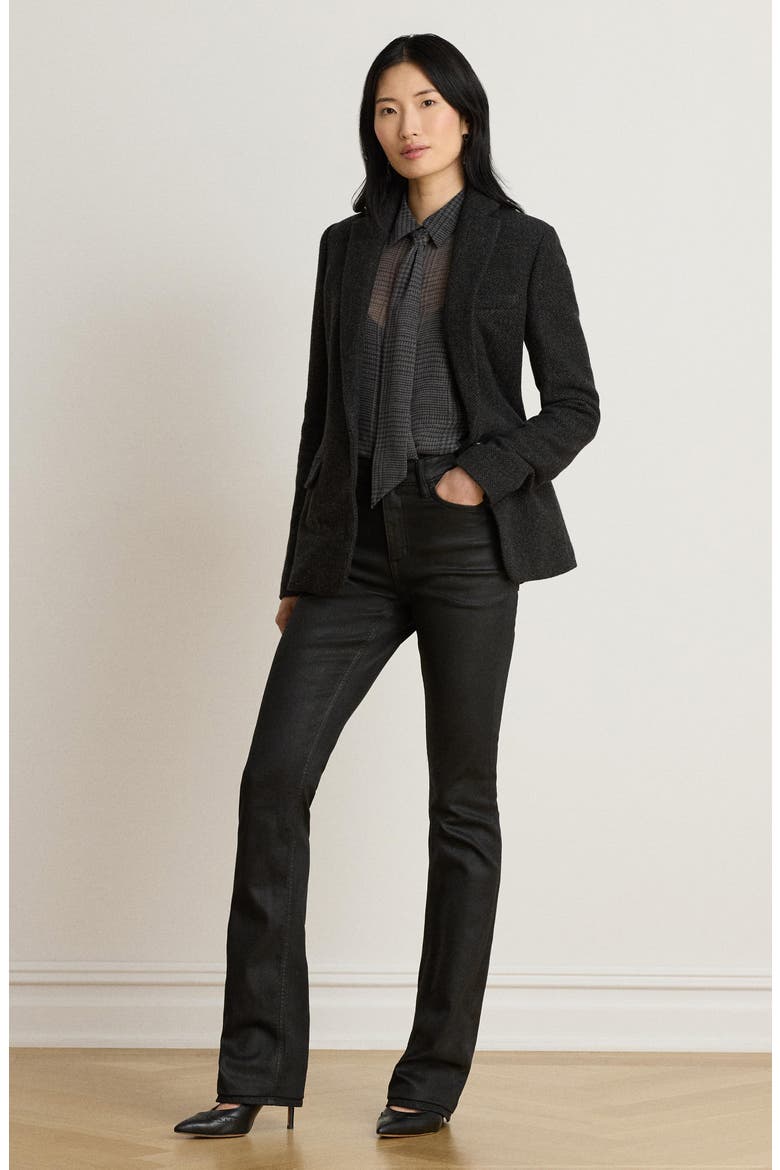 Coated Bootcut Jeans, Alternate, color, BLACK