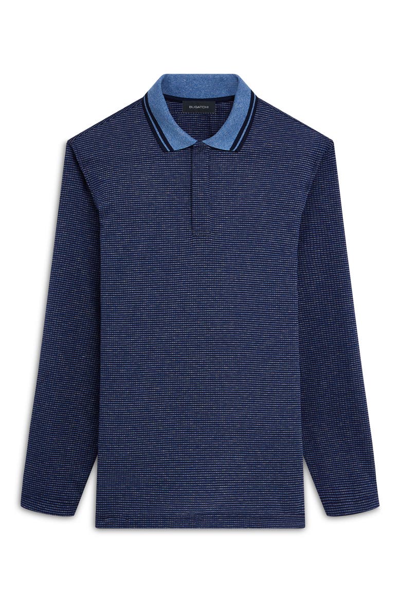 OoohCotton® Pin Check Long Sleeve Polo Shirt, Alternate, color, NAVY