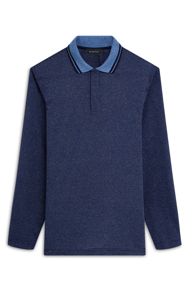 Bugatchi OoohCotton<sup>®</sup> Pin Check Long Sleeve Polo Shirt, Alternate, color, Navy