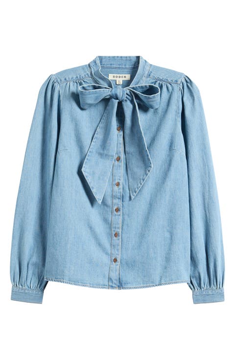 Tie Neck Denim Top