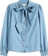 Boden Tie Neck Denim Top