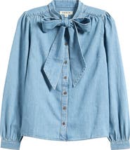 Boden Tie Neck Denim Top