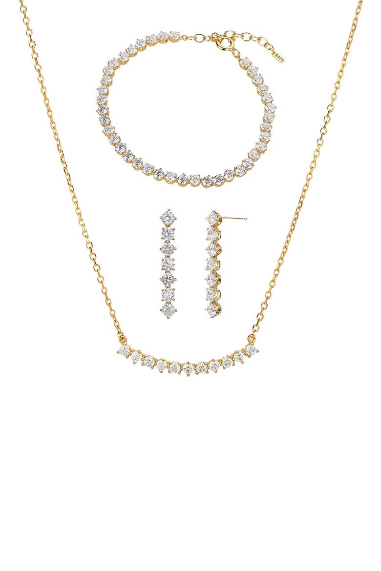 Sterling Silver 18k Gold Plated Josephine Tennis Necklace, Bracelet & Earring Set Statement, Main, color, Gold
