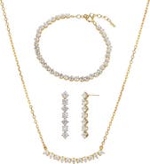 Bearfruit Jewelry Sterling Silver 18k Gold Plated Josephine Tennis Necklace, Bracelet & Earring Set Statement