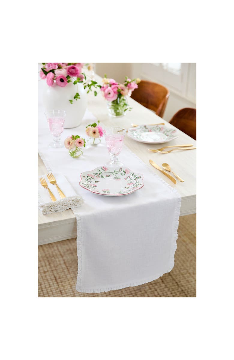 Solino Home Linen Table Runner for Dining Table, Holiday and Everyday Table Decor - Juliette Ruffle, Alternate, color, White