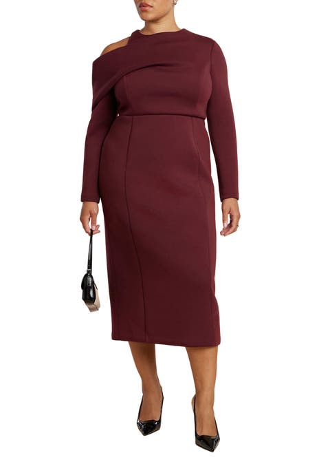 Drape Effect Midi Dress (Plus)