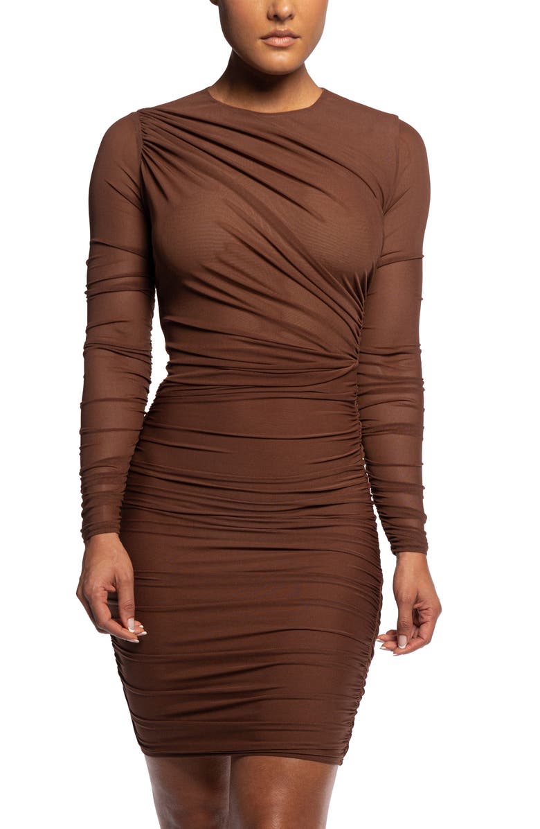 JLUXLABEL Mesh Ruched Long Sleeve Body-Con Minidress, Alternate, color, 