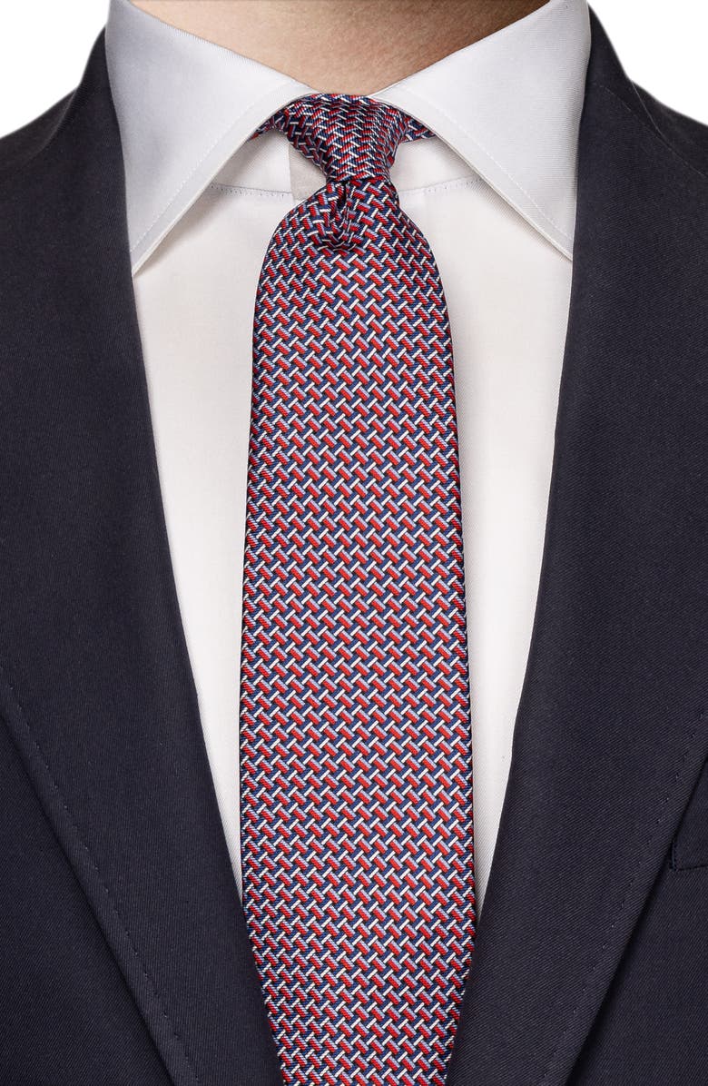 Eton Geometric Print Silk Tie, Alternate, color, Medium Red