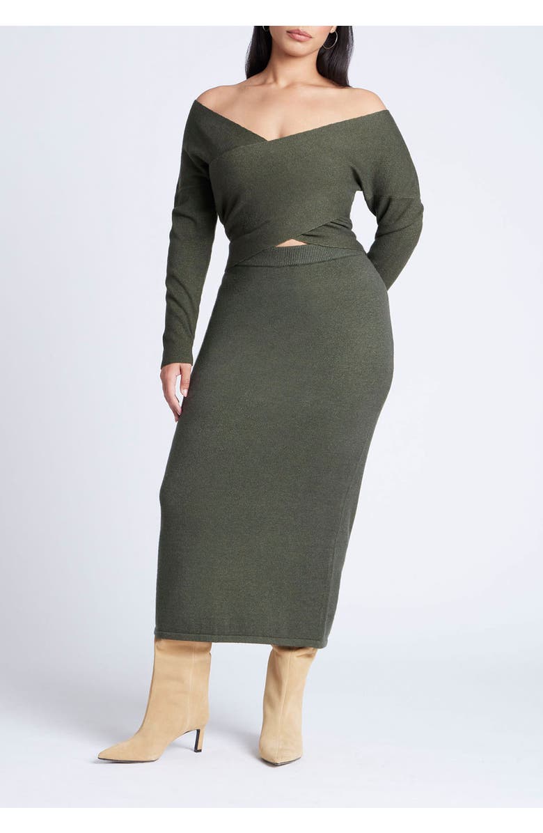 ELOQUII Wrap Front Cropped Sweater, Alternate, color, Green Jacket Heather