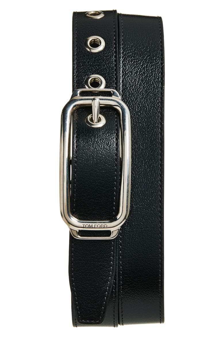 Stadium Goatskin Leather Belt, Main, color, BLACK