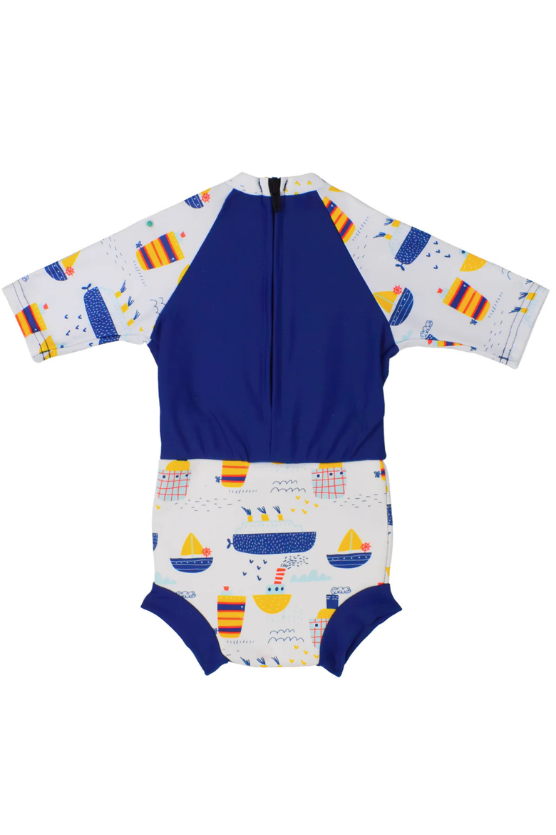 Happy Nappy® Sunsuit with Incorporated Swim Diaper, Alternate, color, Tug Boats