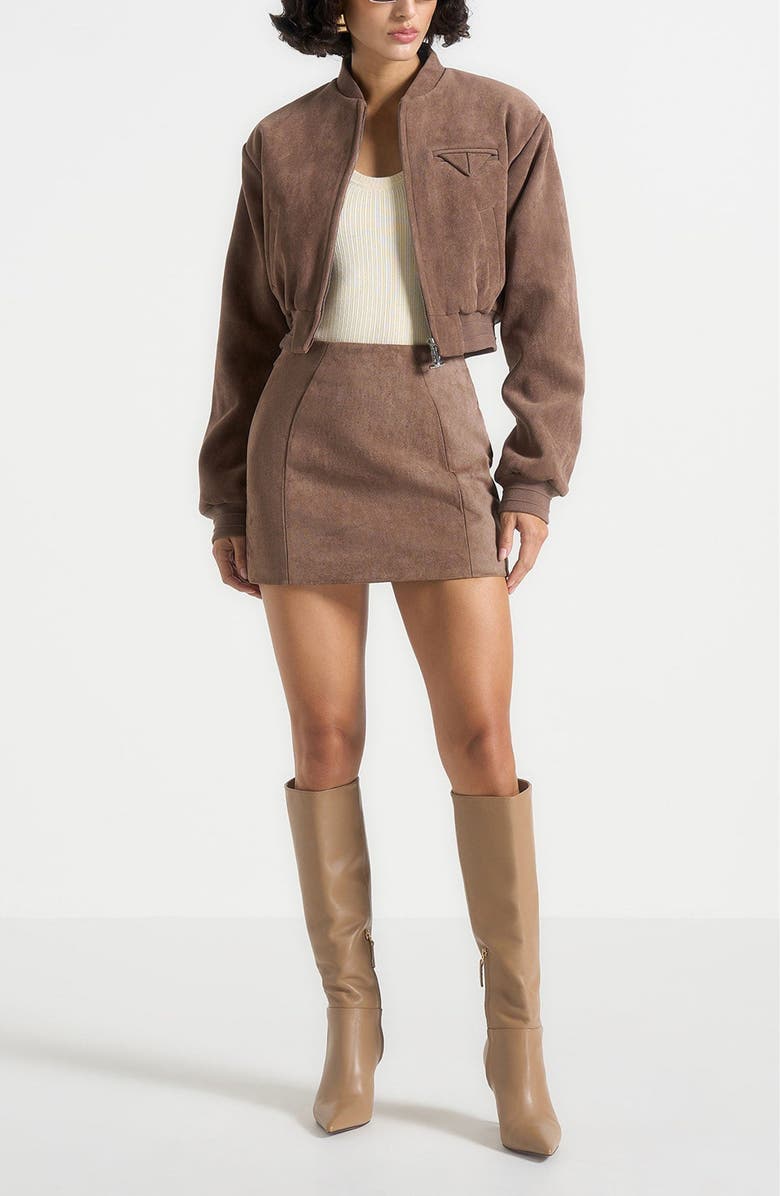 Manière De Voir Cleo Suede A-Line Mini Skirt, Alternate, color, Taupe