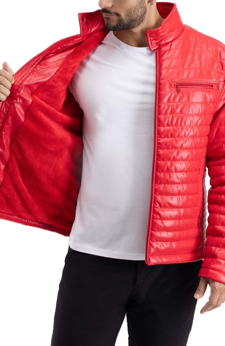 XRAY Faux Fur Lining Quilted Faux Leather Jacket, Alternate, color, Red