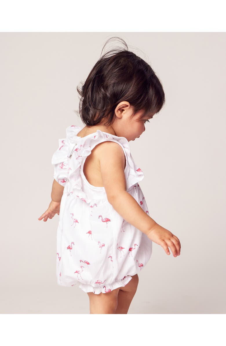 Petite Plume Ruffle Trim Cotton Blend One-Piece Pajamas, Alternate, color, White