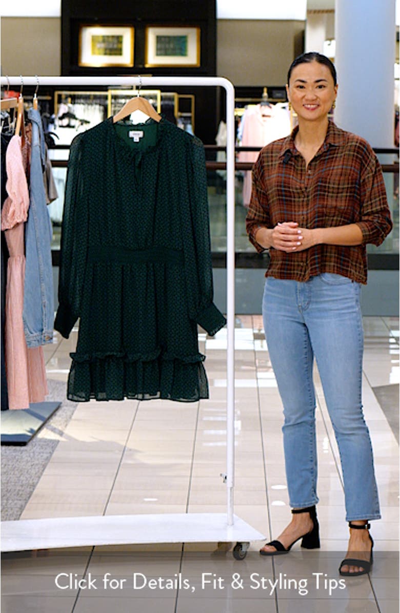 Geo Print Smocked Waist Long Sleeve Dress, sales video thumbnail