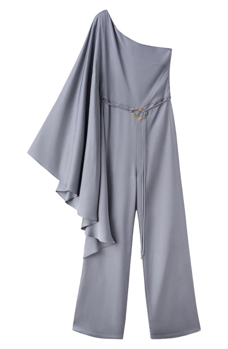 MANGO Drapey Asymmetric One-Shoulder Jumpsuit, Alternate, color, Blue