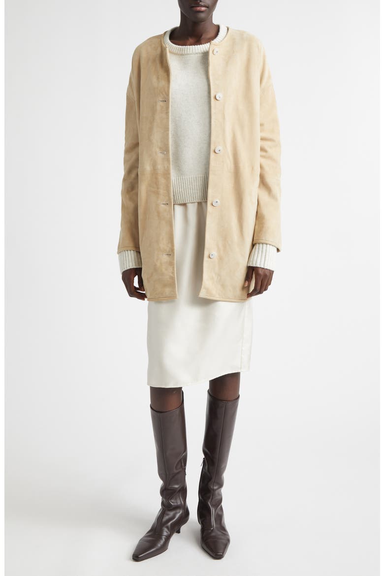 Waren Oval Goatskin Suede Coat, Alternate, color, BEIGE