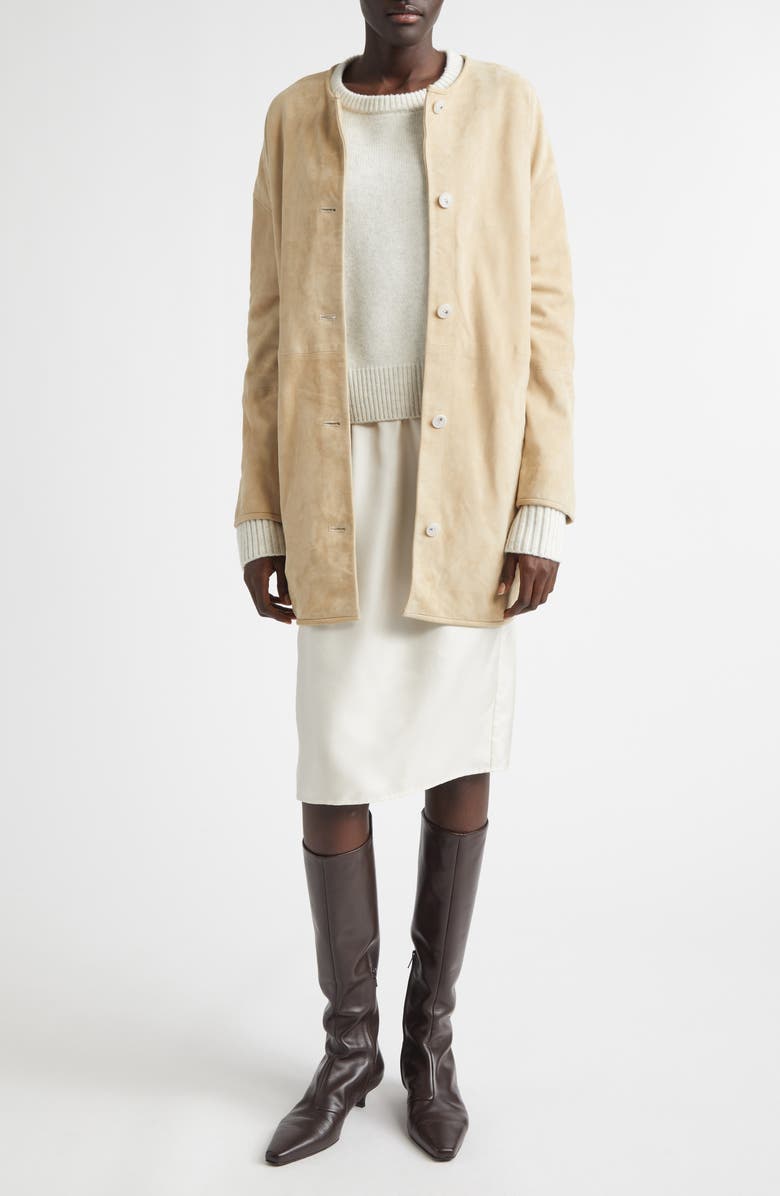 LOULOU DE SAISON Waren Oval Goatskin Suede Coat, Alternate, color, Beige
