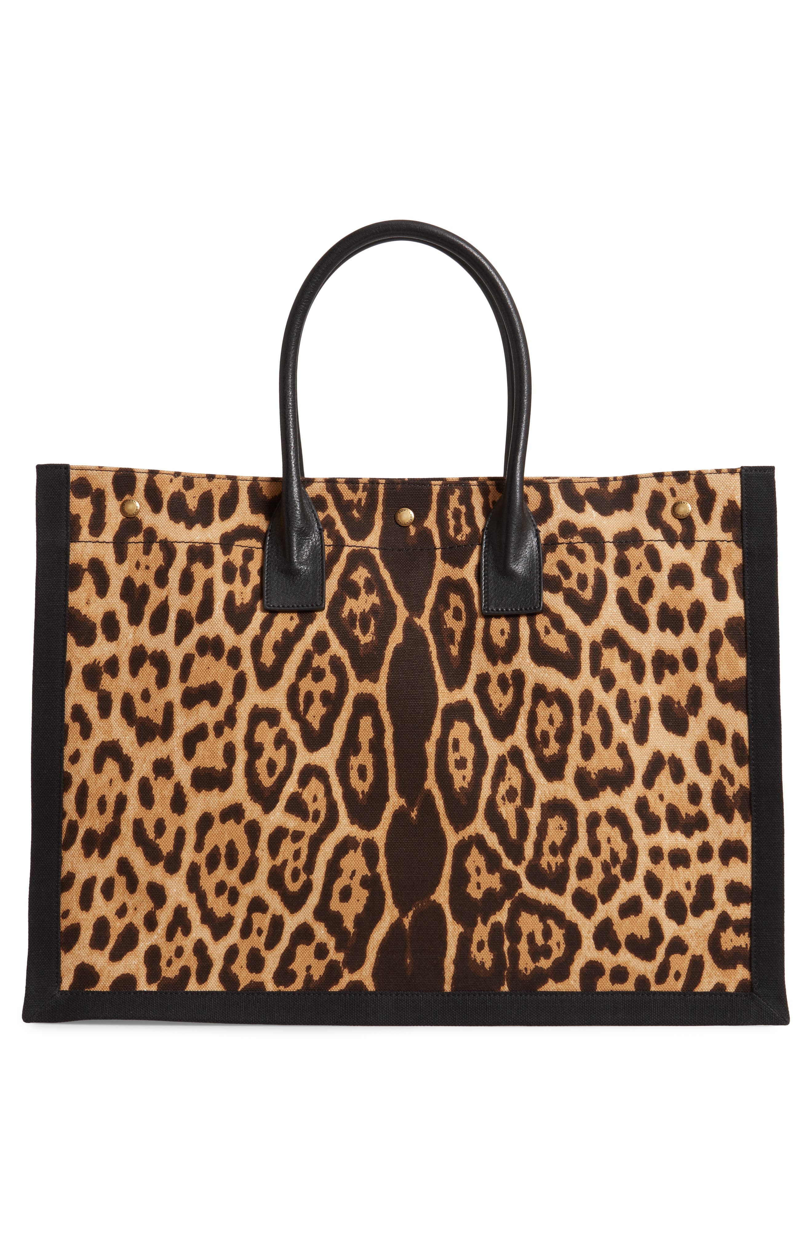 Saint Laurent Noe Leopard Canvas Tote, Alternate, color, 