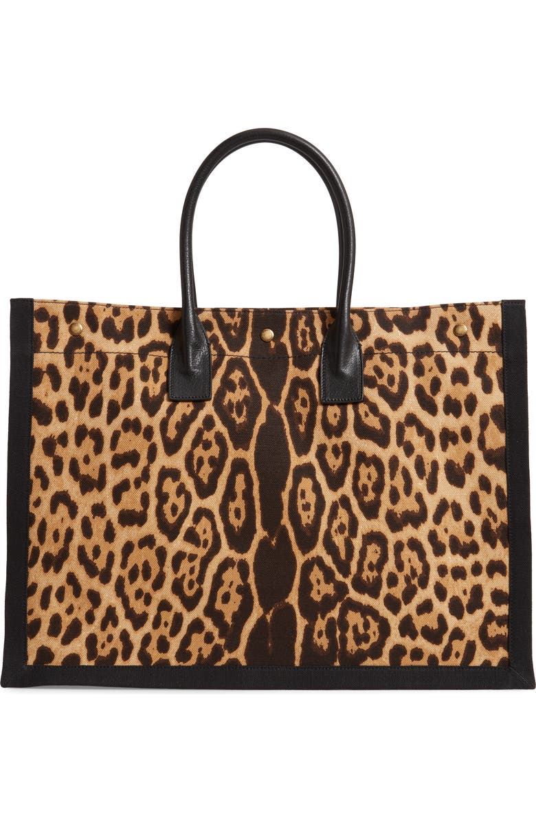 Saint Laurent Noe Leopard Canvas Tote, Alternate, color,