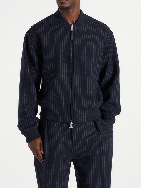 Leandro Pinstripe Wool Bomber Jacket