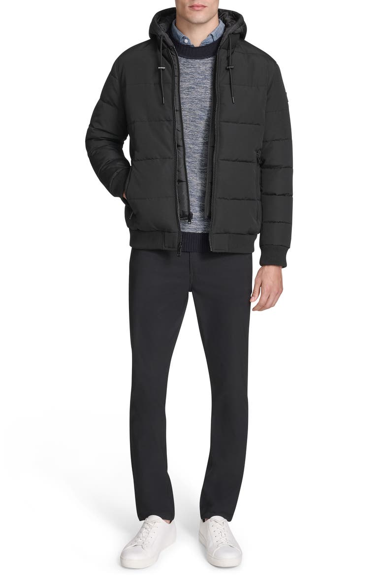 Oxford Hooded Quilted Bomber Jacket, Alternate, color, BLACK