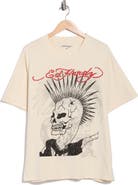 Ed Hardy Rhinestone Punk Mohawk Boxy Graphic T-Shirt