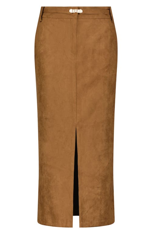 The Noli Shop Kendra Sueded Midi Skirt In Brown