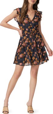 PAIGE Paradis Floral Button Front Silk Minidress