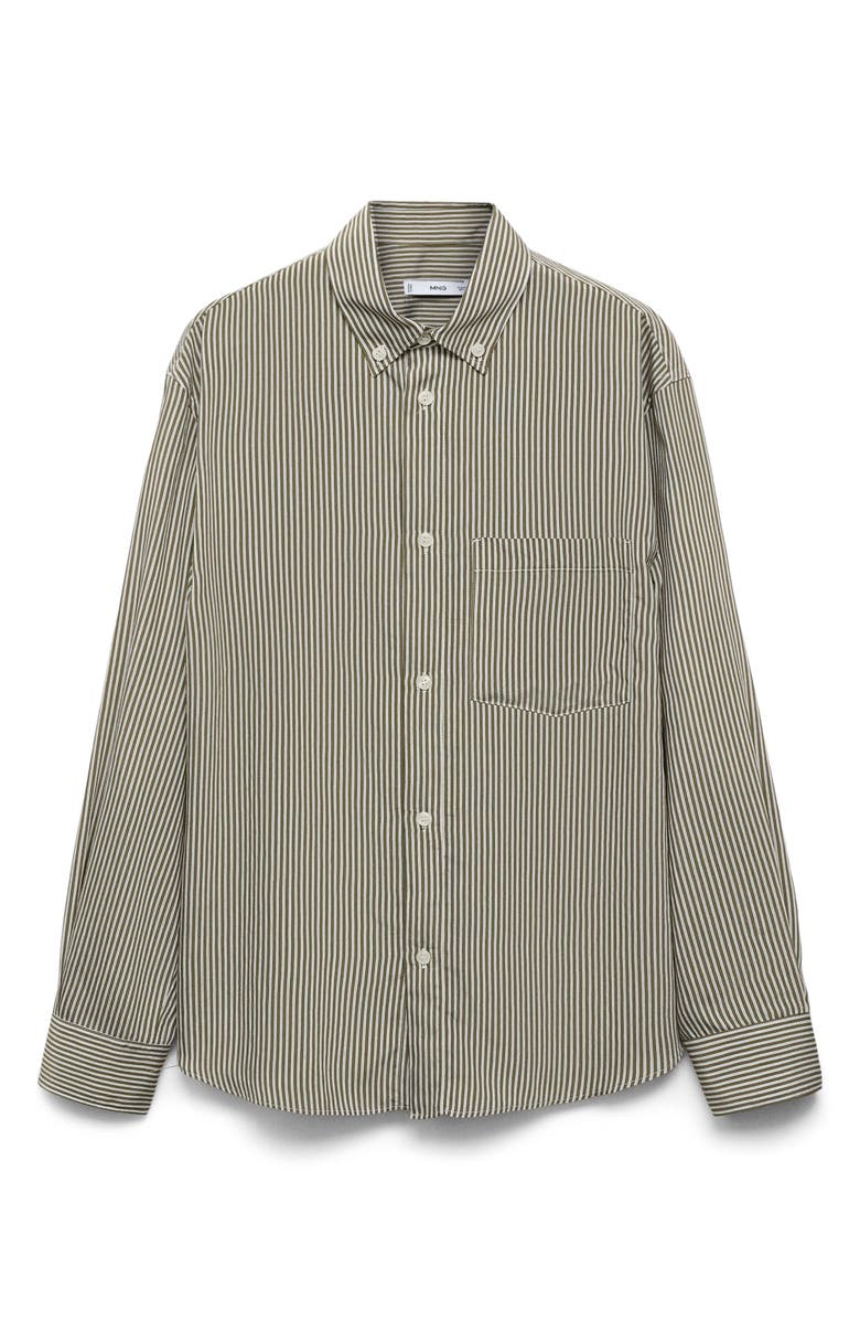 MANGO Regular Fit Stripe Button-Down Shirt, Alternate, color, Olive Green