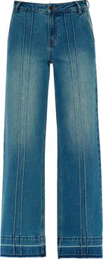 Bayeas Jermy Seamed High Waist Raw Hem Wide Leg Jeans
