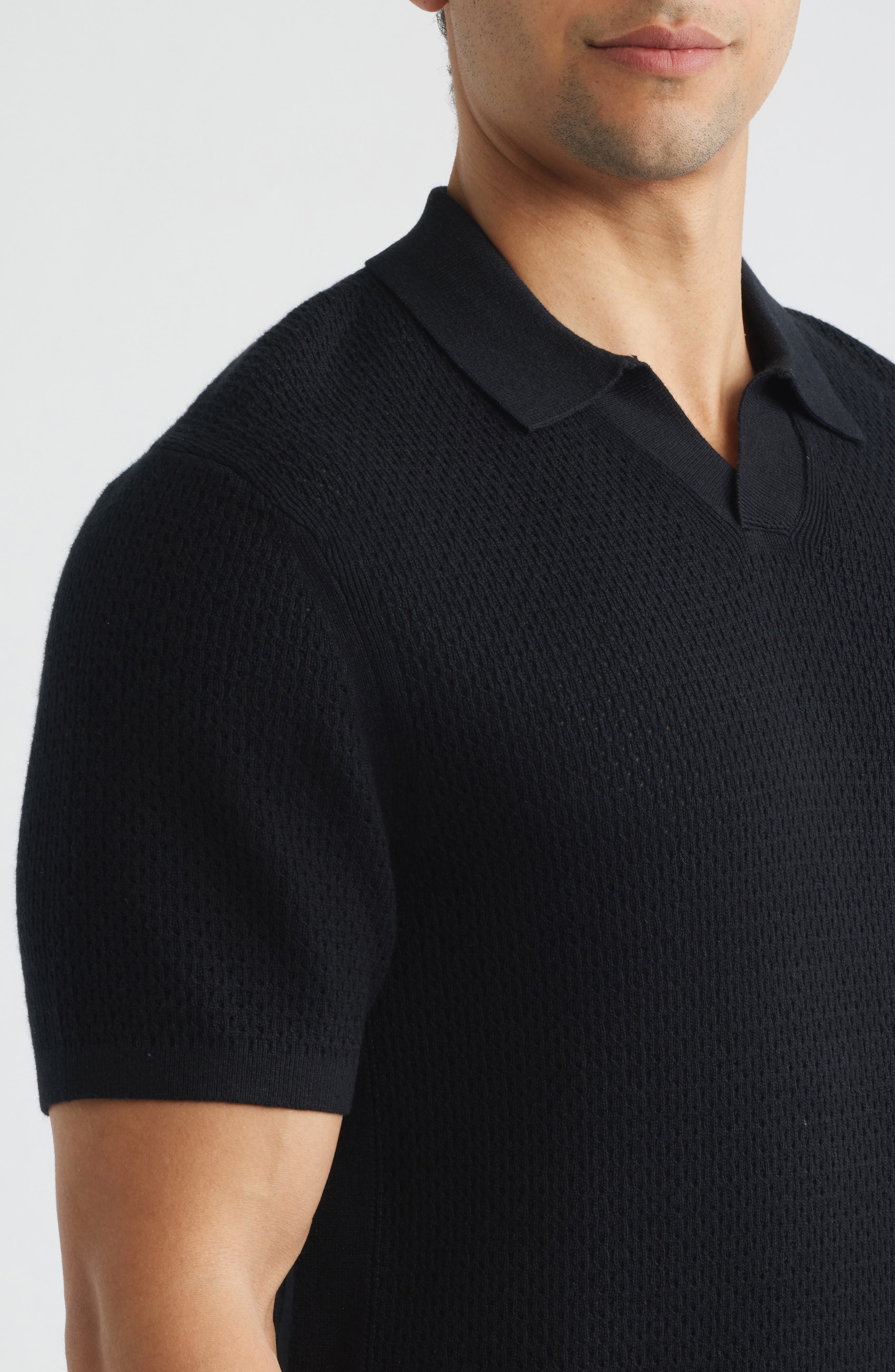 Reigning Champ Victor Johnny Collar Cotton & Linen Mesh Stitch Polo Sweater — фото 4