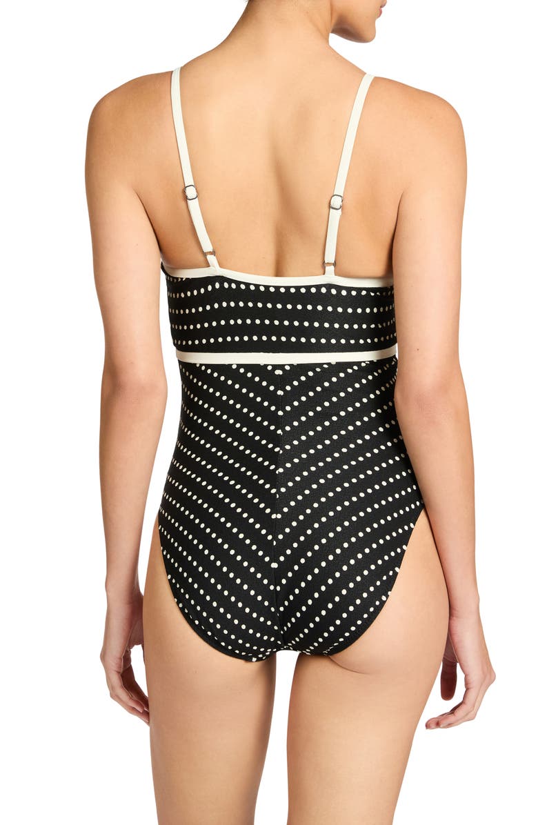 Robin Piccone Millie Ring One-Piece Swimsuit, Alternate, color, Black/ Ecru