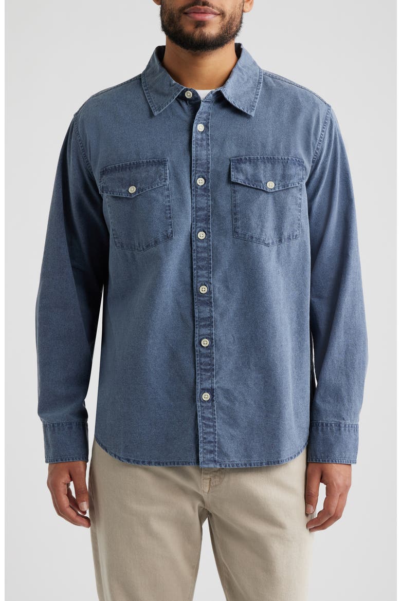 Pigment Dye Canvas Button-Up Shirt, Main, color, NAVY