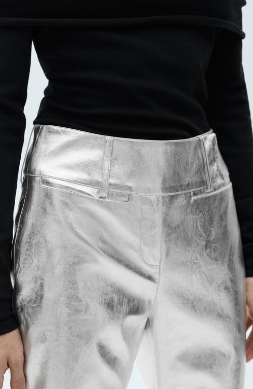Mango Metallic Leather-effect Pants Silver In Silver