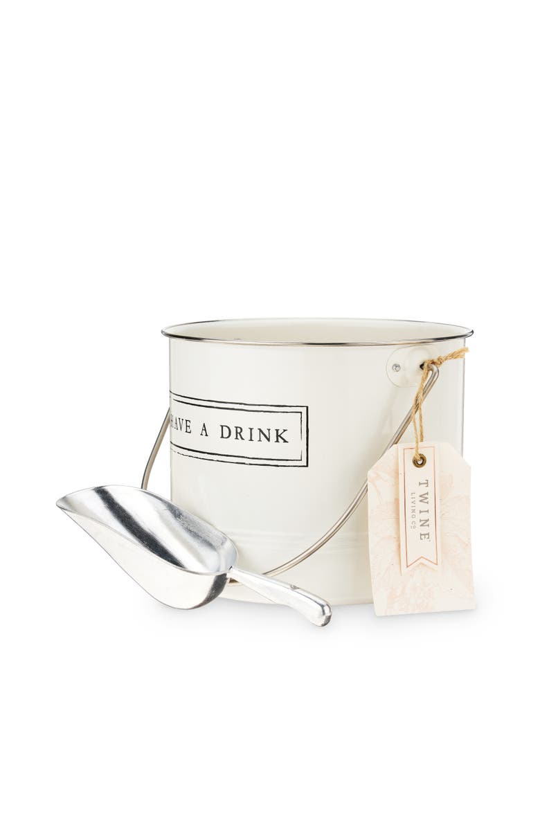 TWINE Have A Drink Metal Ice Bucket with Scoop, Alternate, color, White