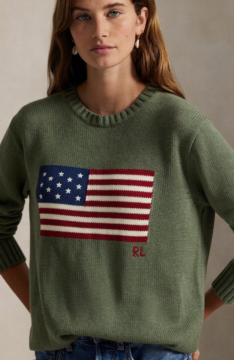 Polo Ralph Lauren Gender Inclusive Roving Flag Intarsia Cotton Sweater, Alternate, color, Camouflage Melange