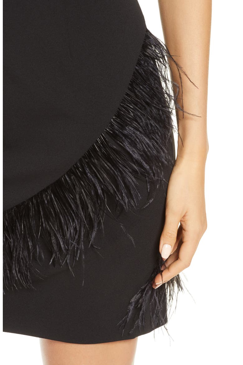 Feather Trim Sheath Dress, Alternate, color, BLACK
