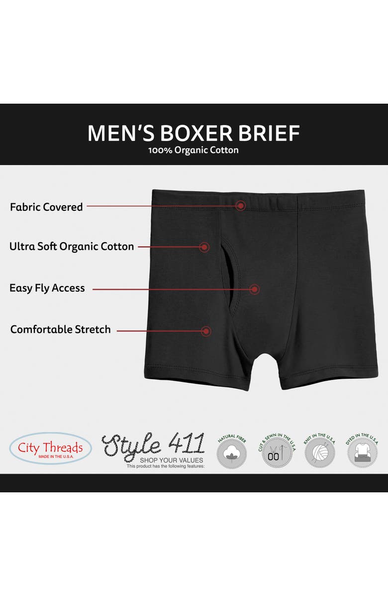 City Threads USA-Made Mens Soft 100% Organic Cotton Boxer Briefs, Alternate, color, Black